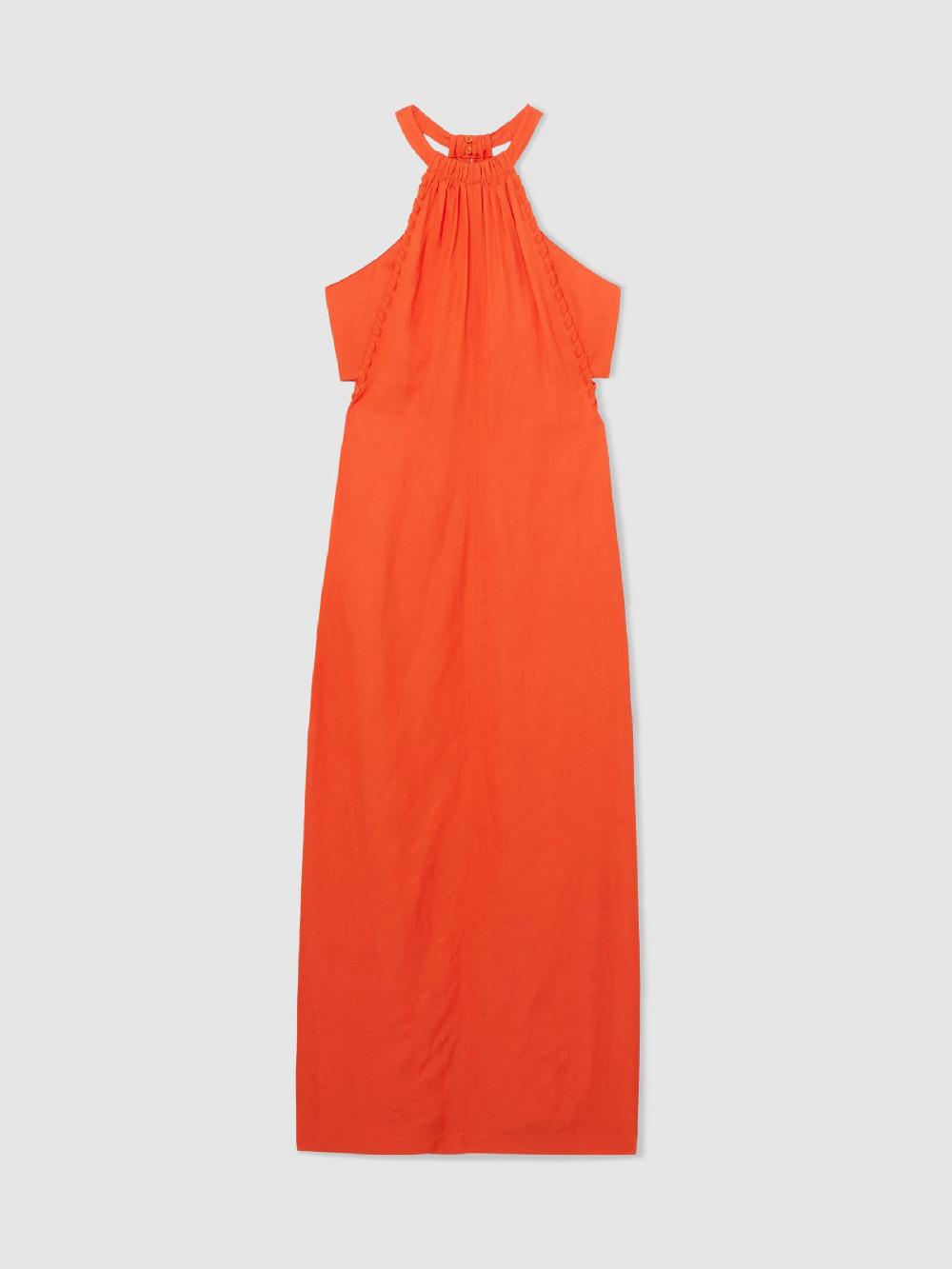 Reiss Whipstitch Halterneck Midi Dress In Red