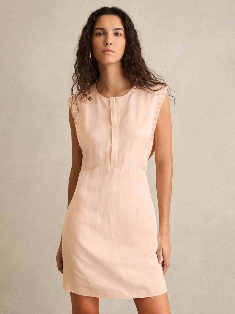 reiss Whipstitch Sleeveless Shift Dress in Peach