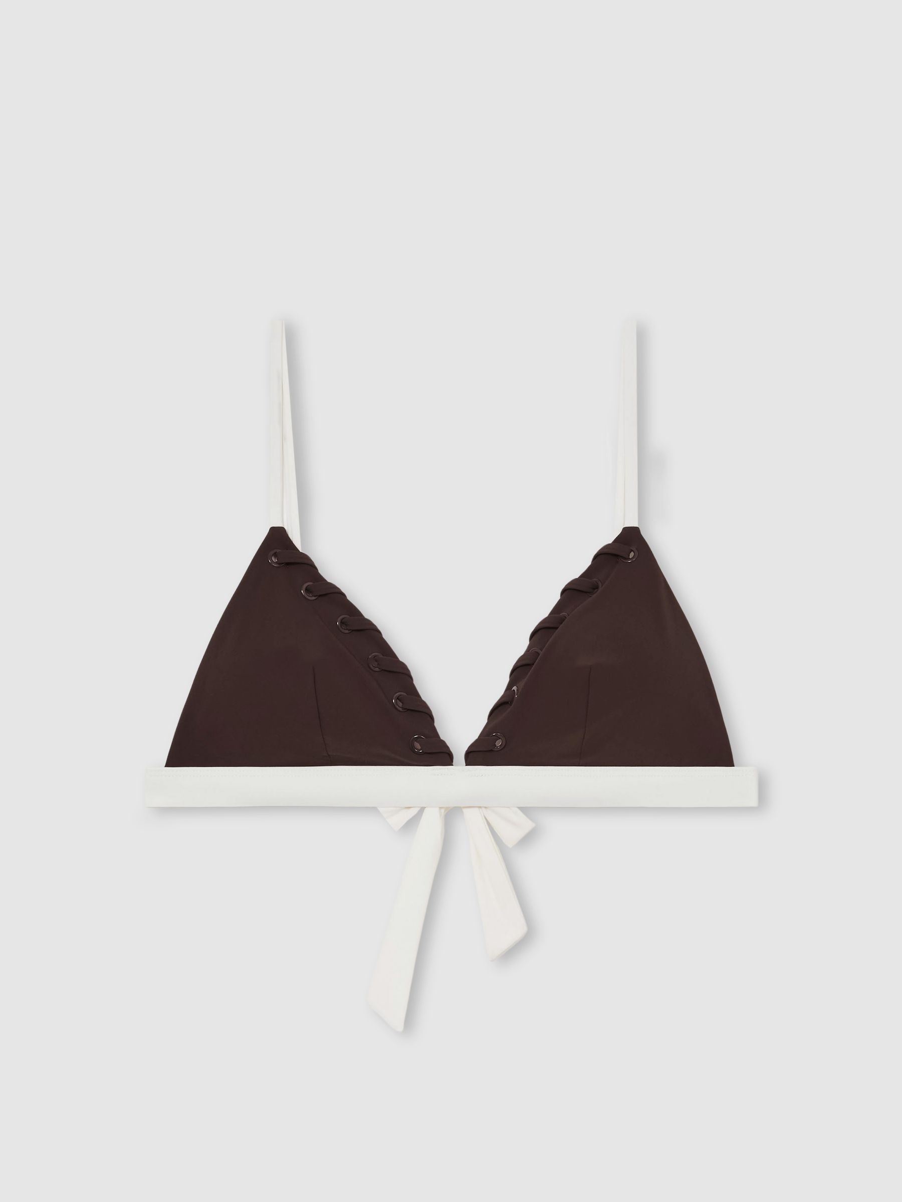 Reiss Whipstitch Triangle Bikini Top In Chocolate