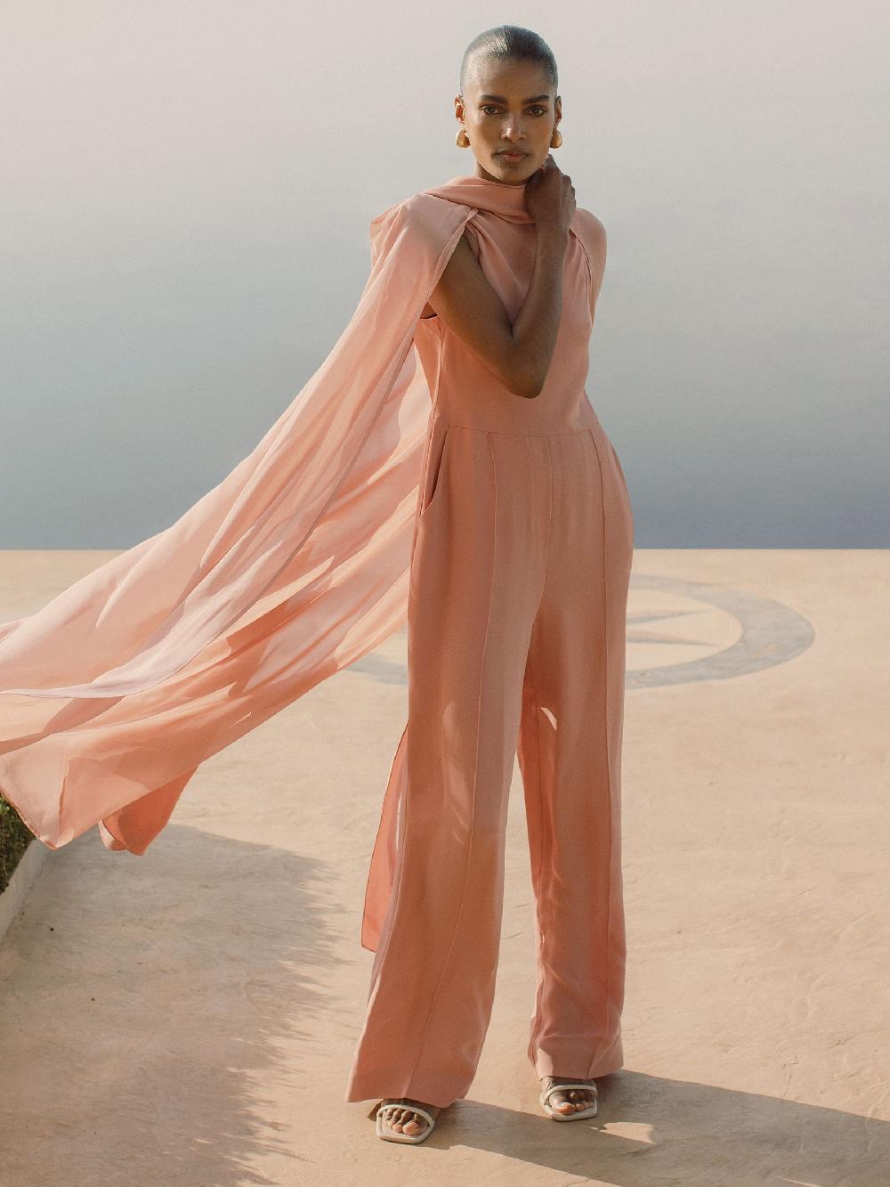 Reiss Wide-Leg Cape Jumpsuit In Pink
