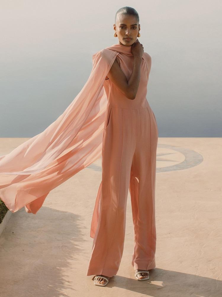 reiss Wide-Leg Cape Jumpsuit in Pink