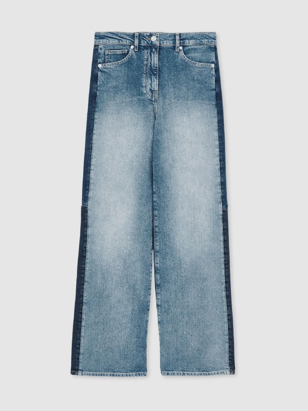 Reiss Wide-Leg Contrast-Panel Jeans In Light Blue