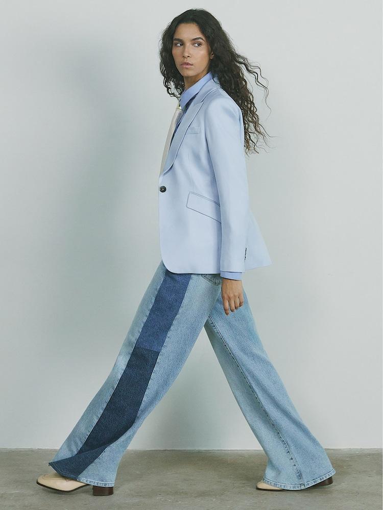 reiss Wide-Leg Contrast-Panel Jeans in Light Blue