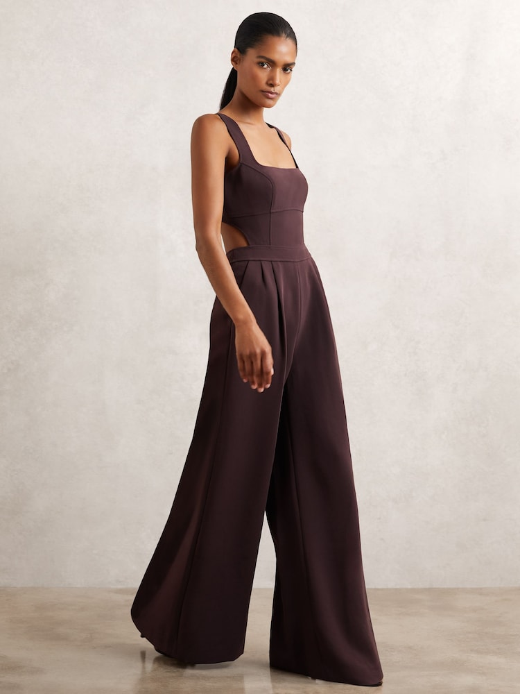 reiss Wide-Leg Cut-Out Jumpsuit in Burgundy