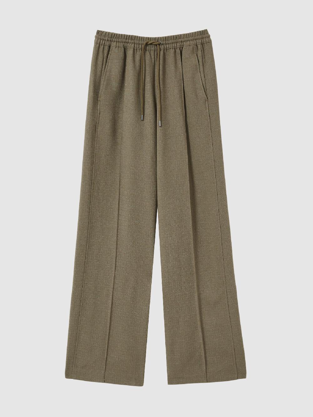 Reiss Wide-Leg Drawstring Trousers In Khaki