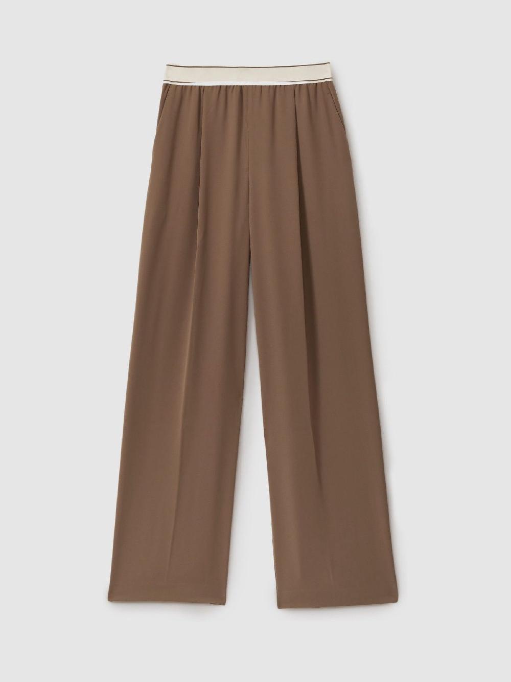 Reiss Wide Leg Elasticated Trousers In Mocha Brown