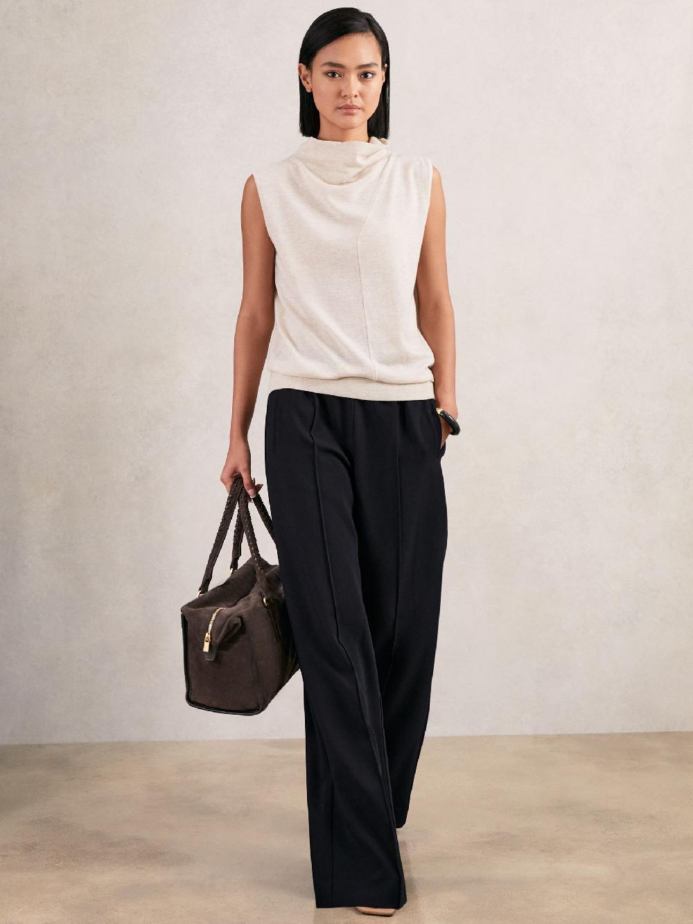 Reiss Wide-Leg Elasticated-Waist Trousers In Navy