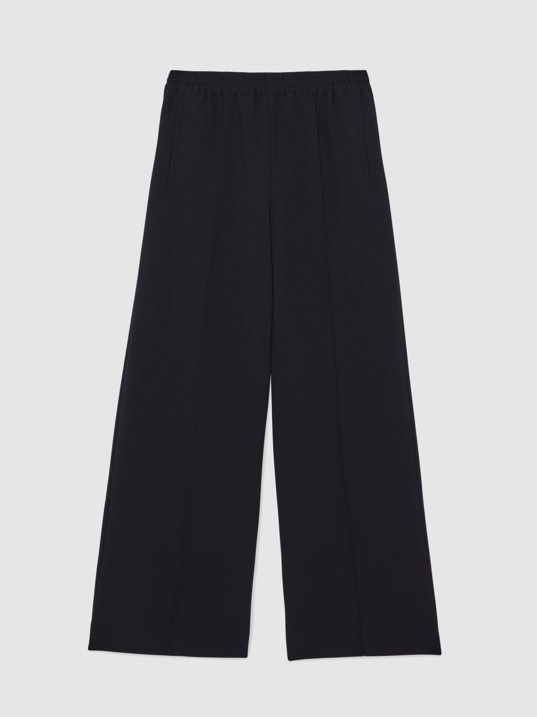Reiss Wide-Leg Elasticated-Waist Trousers In Navy