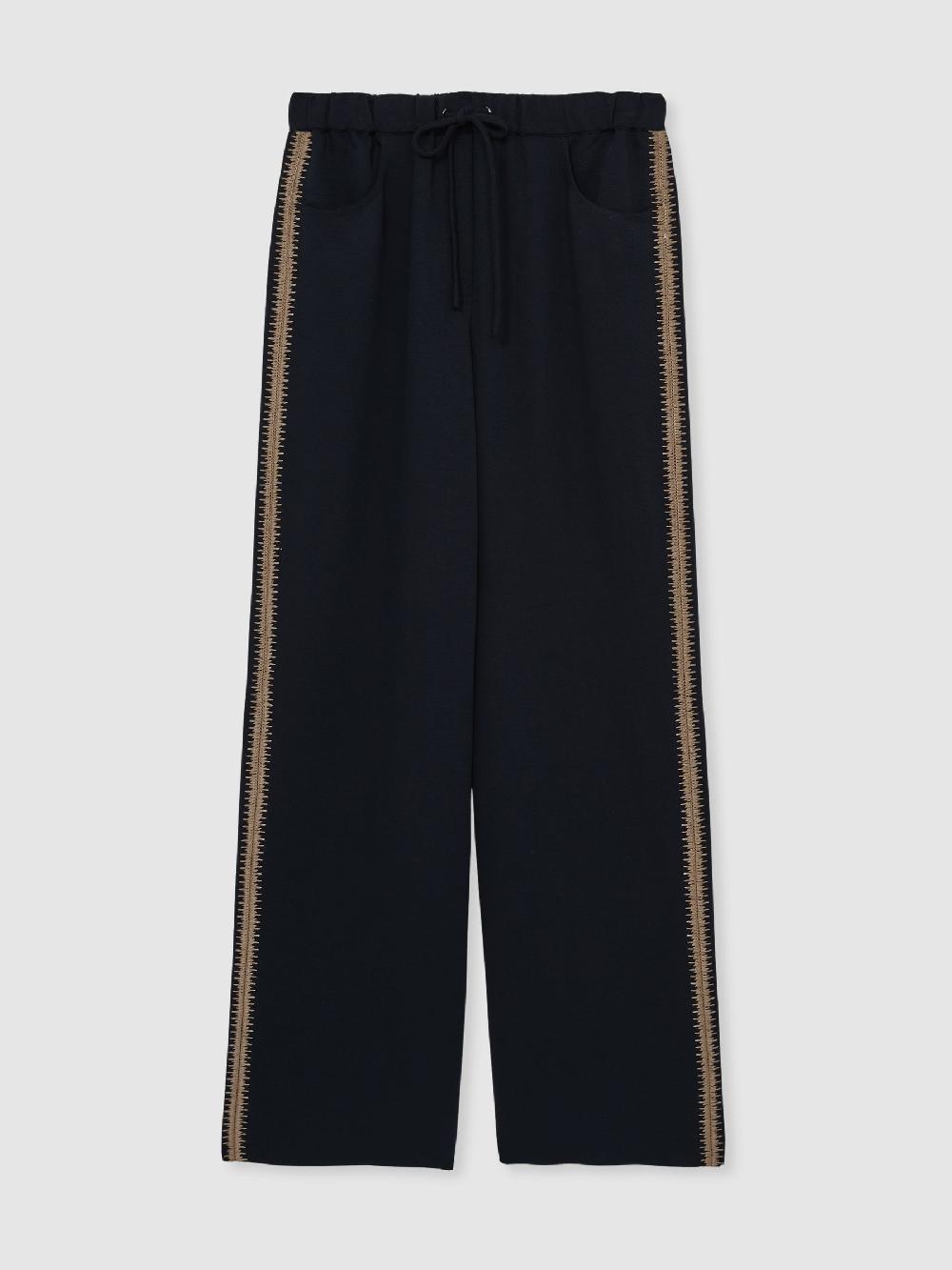 Reiss Wide-Leg Embroidered Trousers In Navy