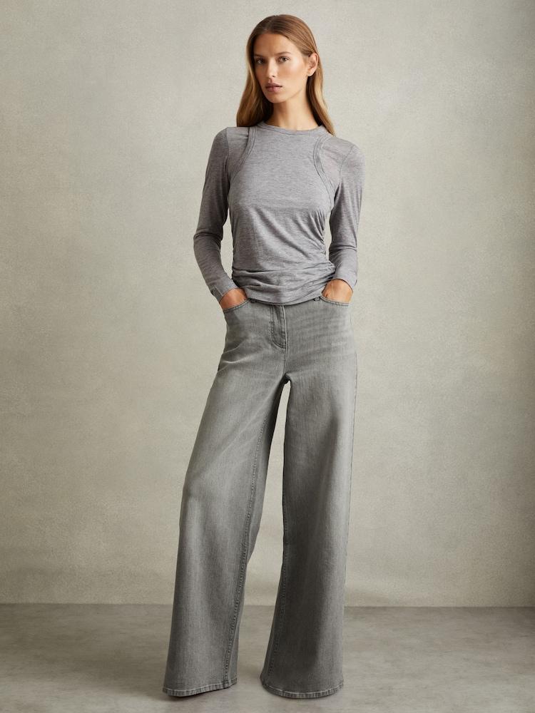 reiss Wide Leg Jeans in Washed Grey