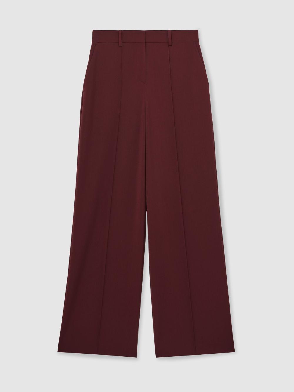 Reiss Wide-Leg Pintuck Trousers In Burgundy