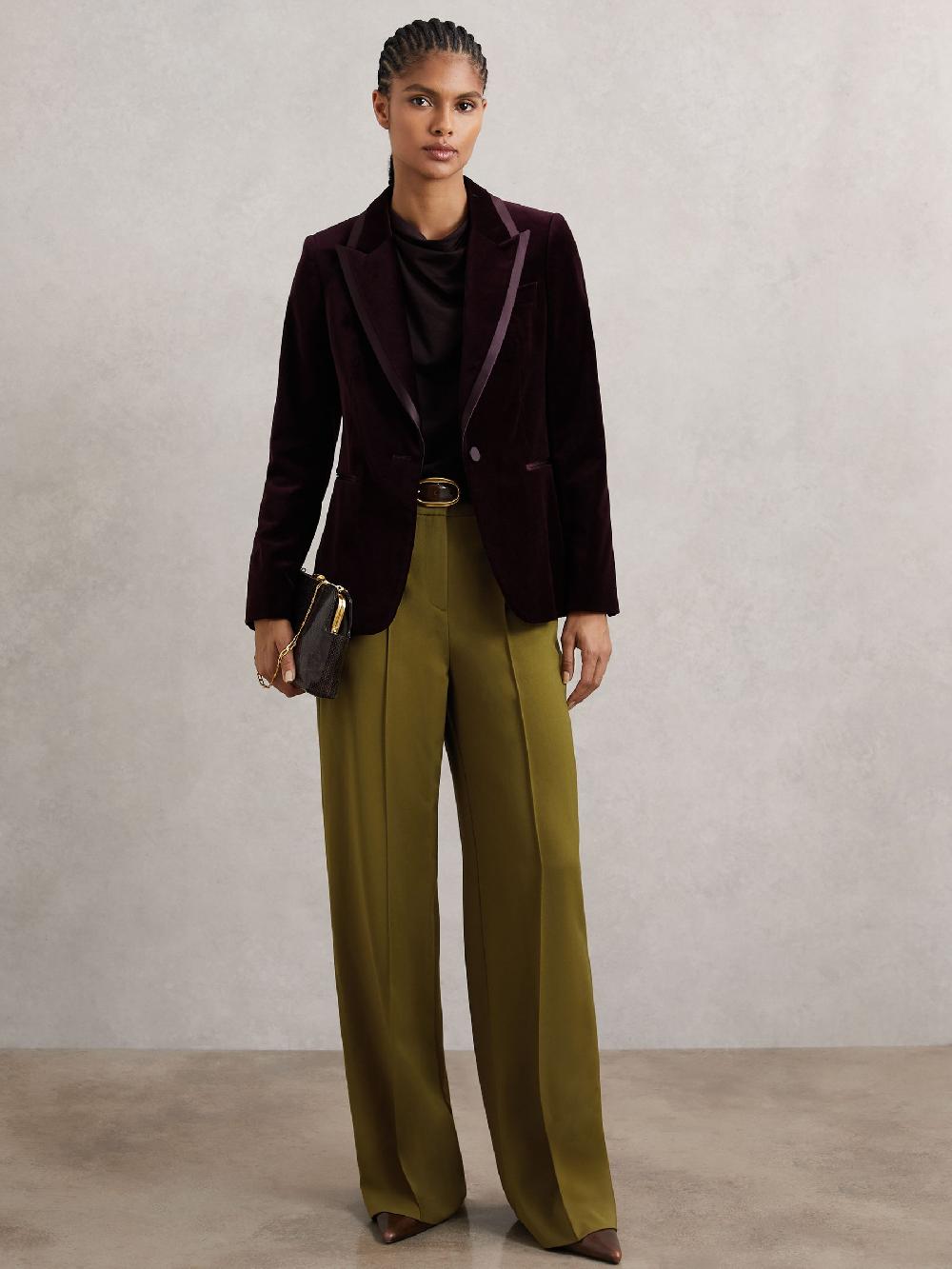 Reiss Wide-Leg Pintuck Trousers In Green