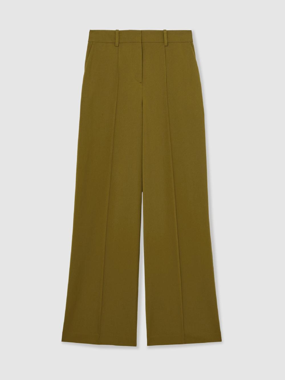 Reiss Wide-Leg Pintuck Trousers In Green