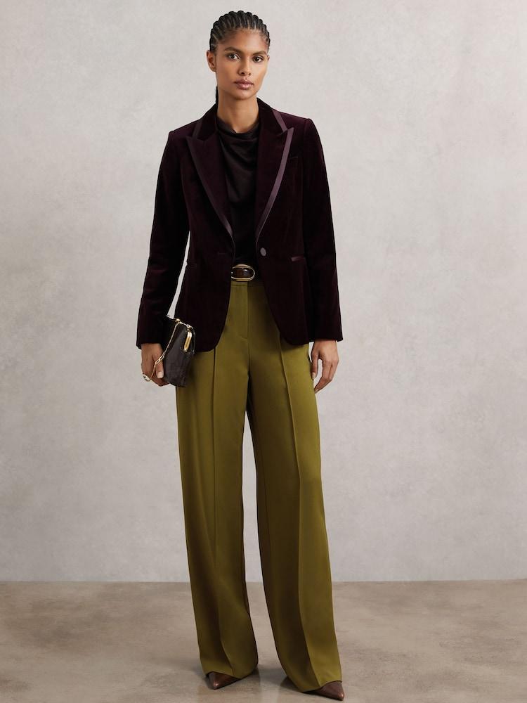 reiss Wide-Leg Pintuck Trousers in Green