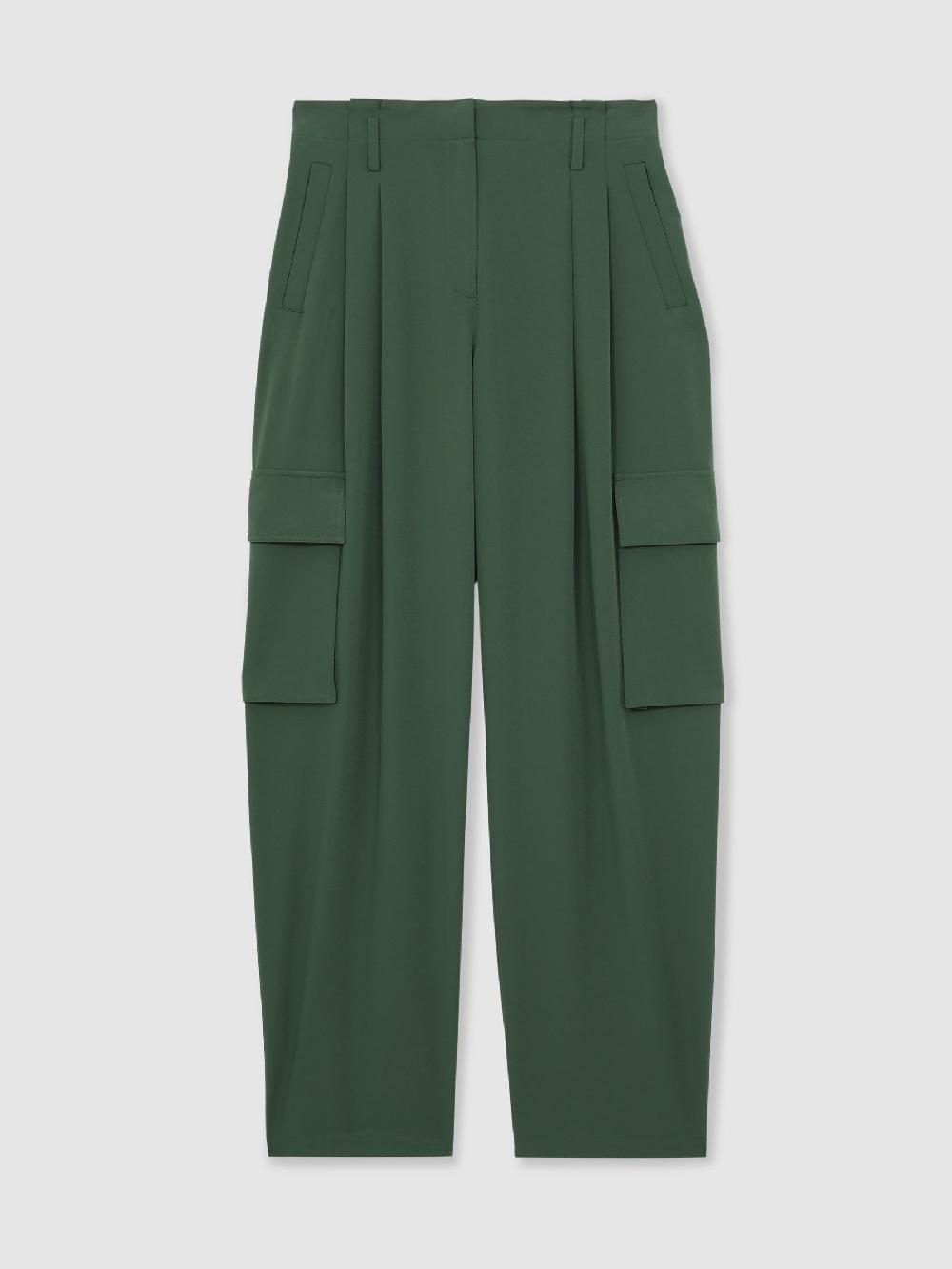 Reiss Wide-Leg Pleated Cargo Trousers In Green