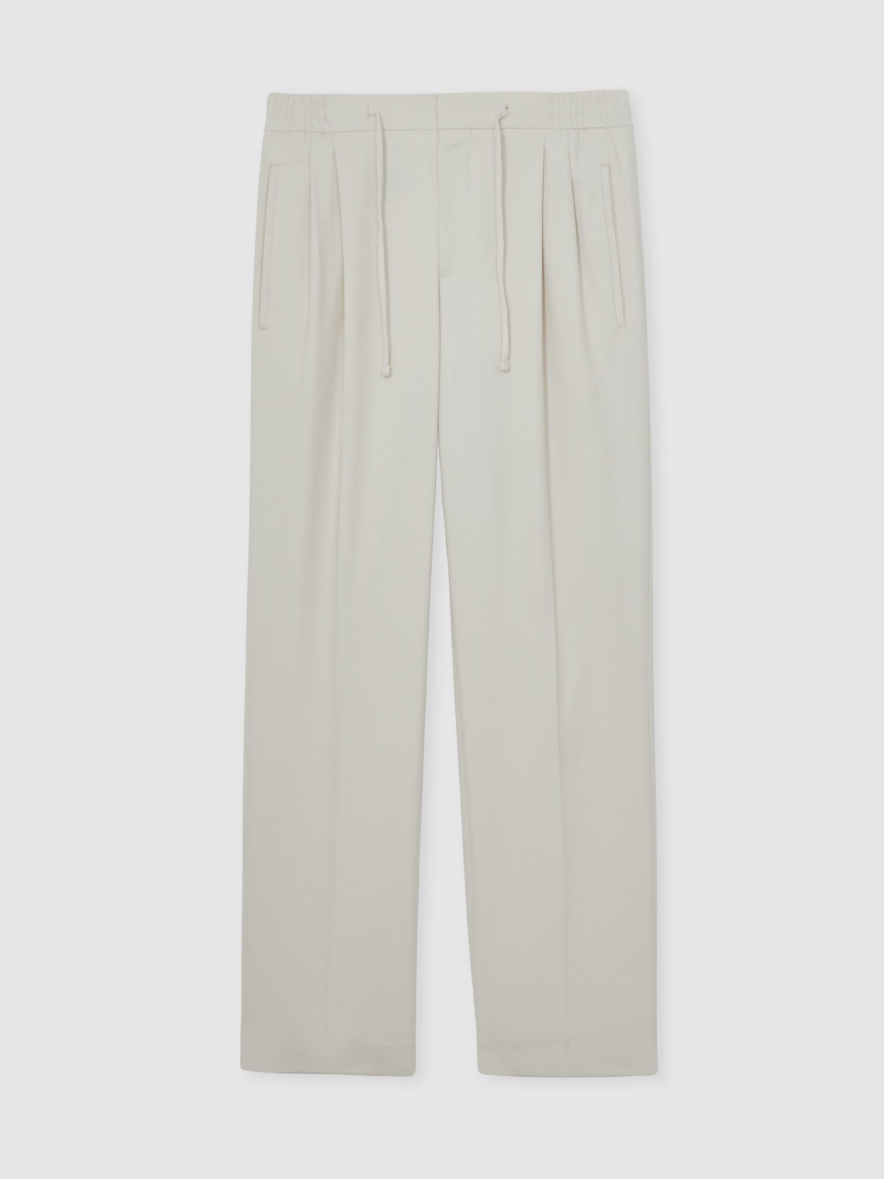 Reiss Wide Leg Pleated Drawstring Trousers In Ecru