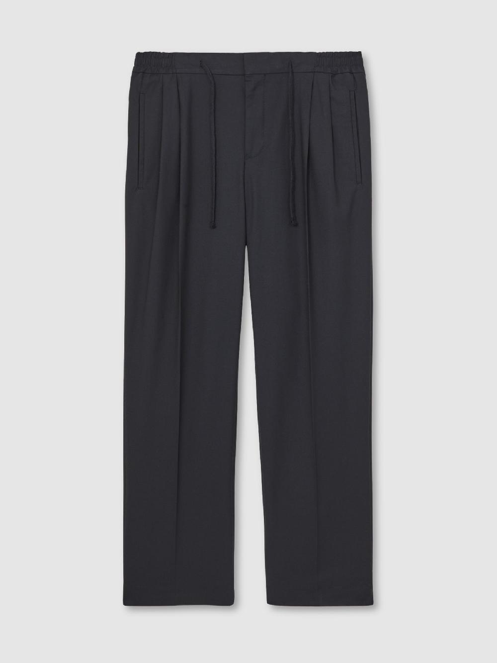 Reiss Wide Leg Pleated Drawstring Trousers In Navy