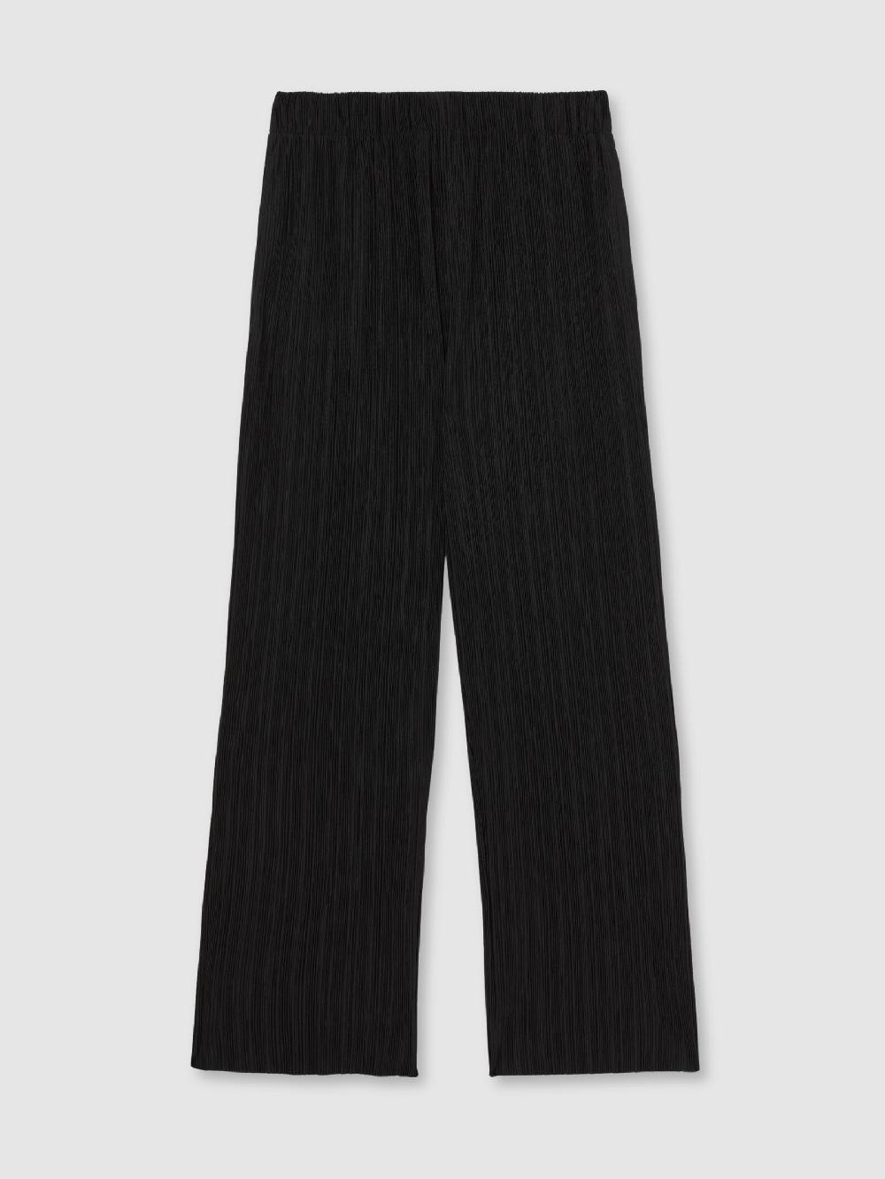 Reiss Wide Leg Plisse Trousers In Black