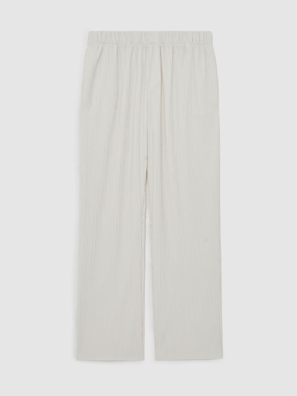 Reiss Wide Leg Plisse Trousers In Off White