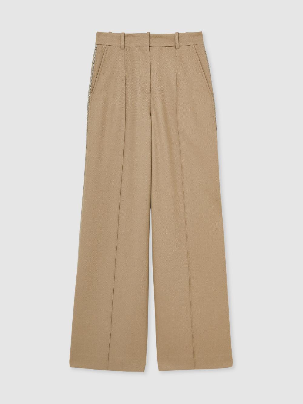 Reiss Wide-Leg Side-Zip Trousers In Sage Green