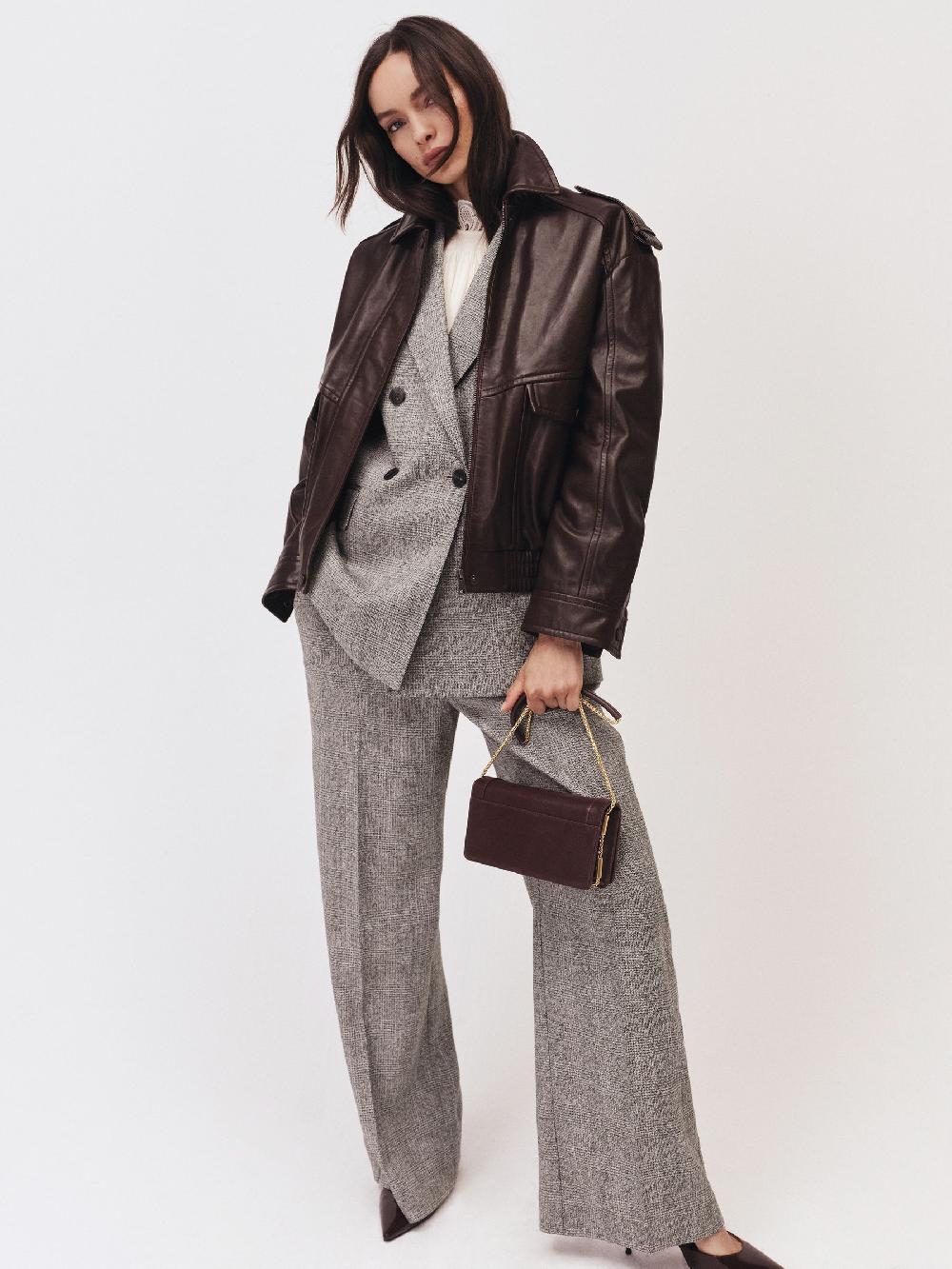 Reiss Wide-Leg Textured Suit Trousers In Grey