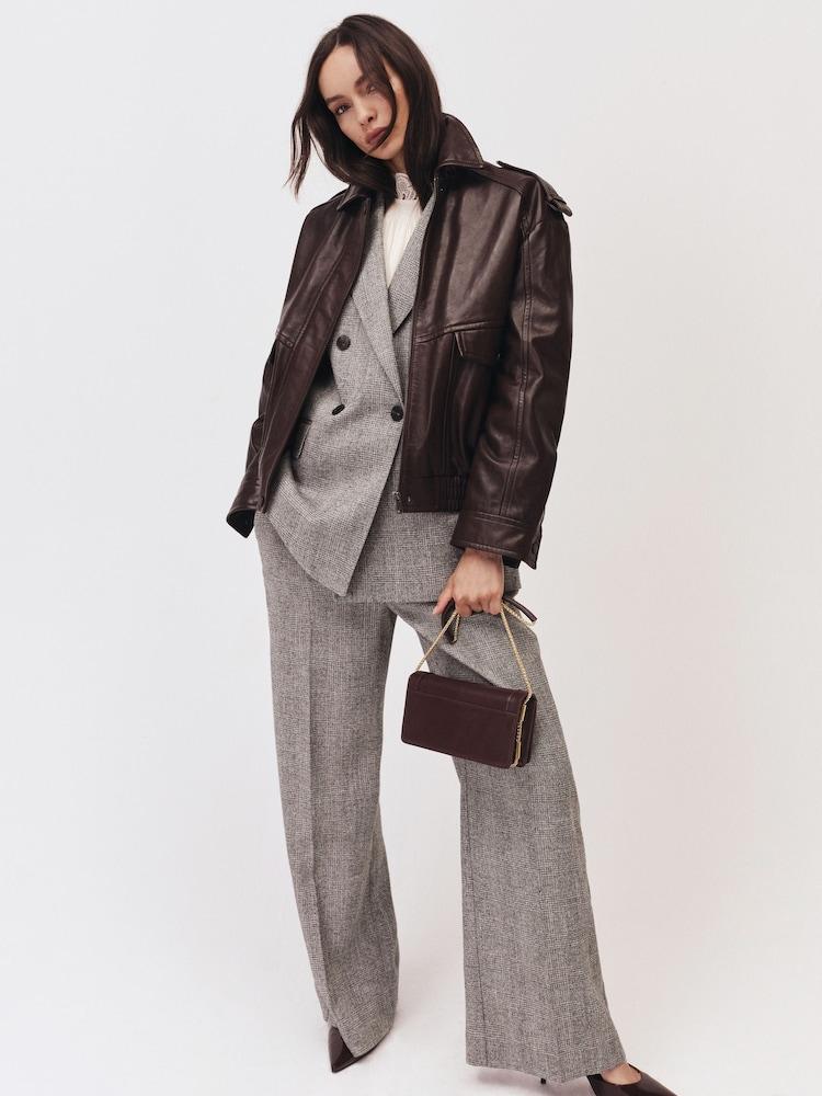 reiss Wide-Leg Textured Suit Trousers in Grey