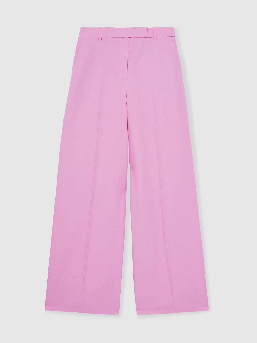 Reiss Wide-Leg Trousers With Linen In Pink