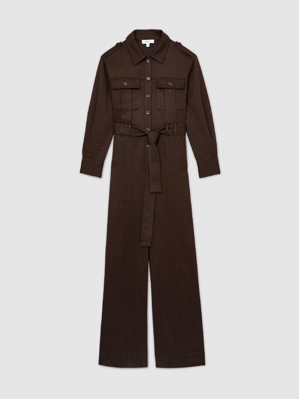 Reiss Wide Leg Utility Jumpsuit In Burgundy