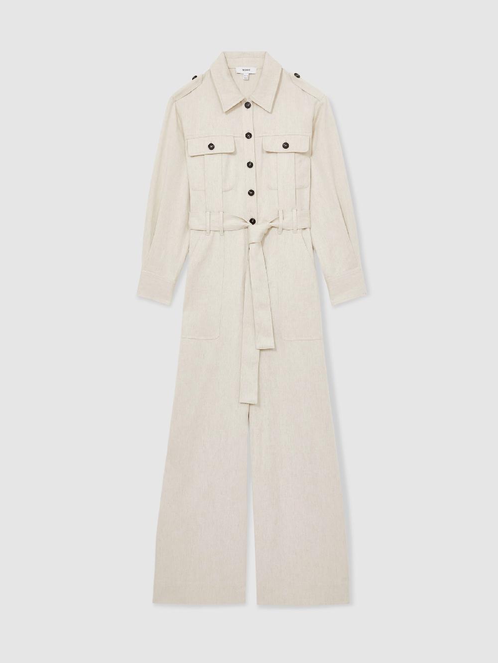 Reiss Wide Leg Utility Jumpsuit In Cream