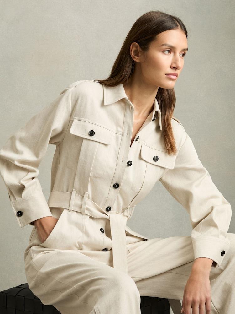 reiss Wide Leg Utility Jumpsuit in Cream