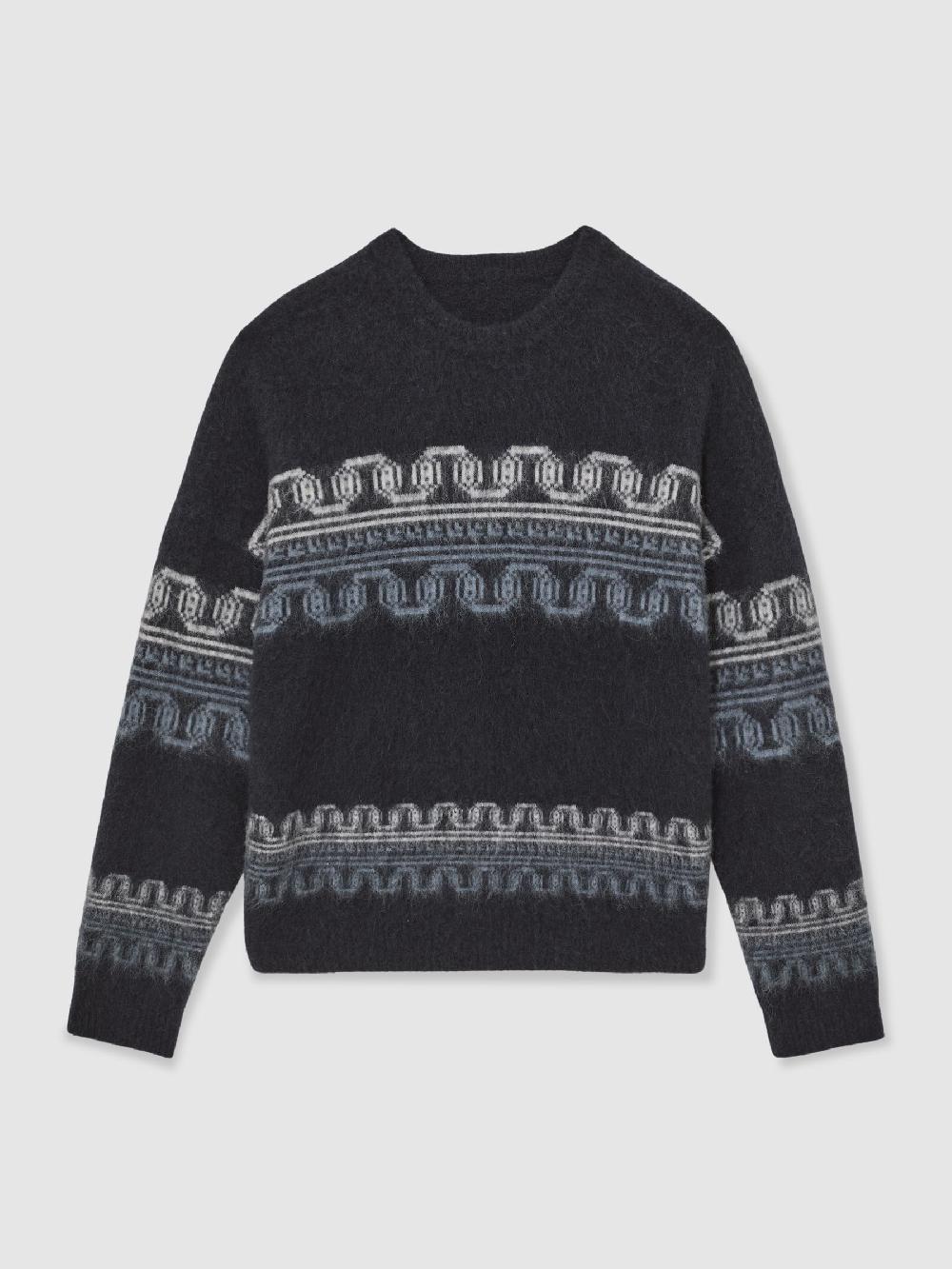 Reiss Wool-Alpaca Blend Fair Isle Jumper In Navy