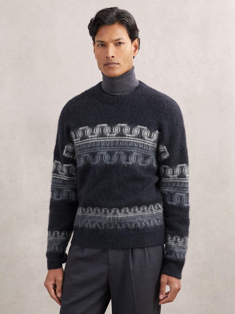 reiss Wool-Alpaca Blend Fair Isle Jumper in Navy