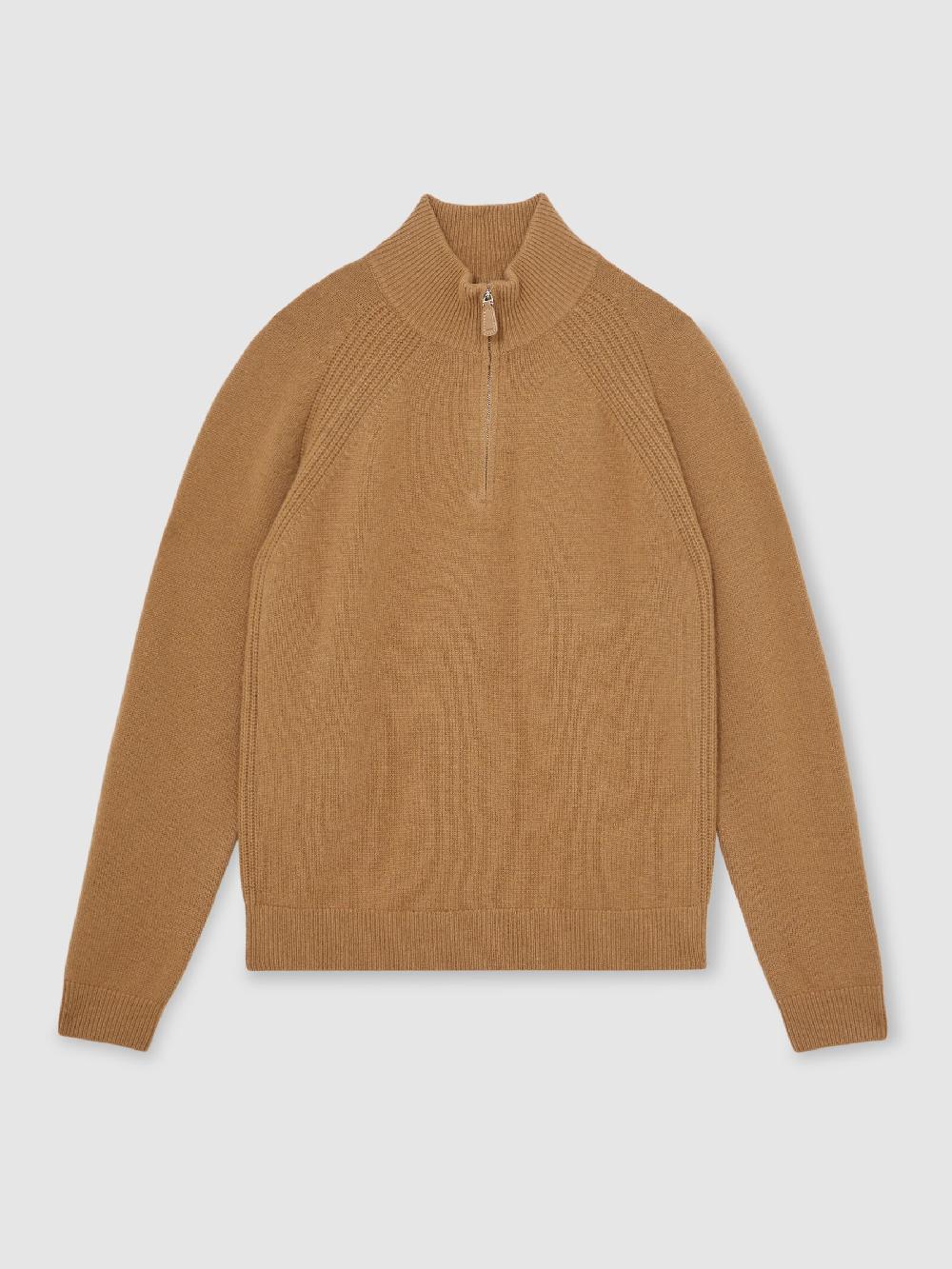 Reiss Wool And Cashmere Half-Zip Jumper In Camel