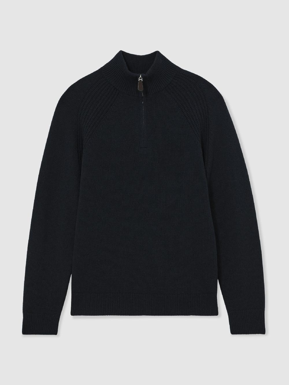 Reiss Wool And Cashmere Half-Zip Jumper In Navy