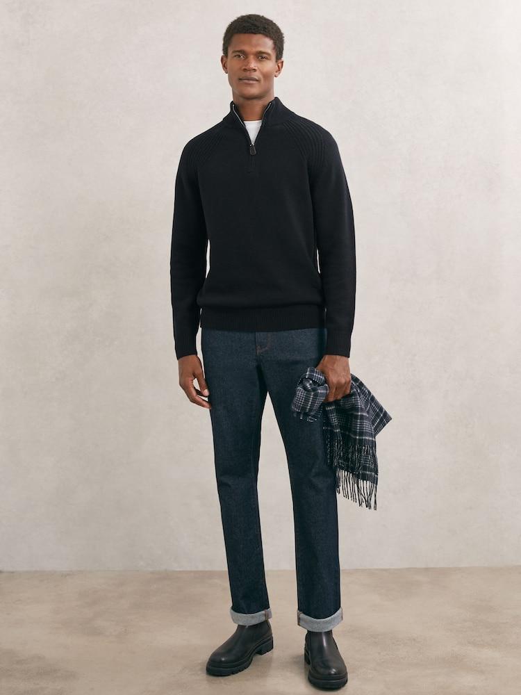 reiss Wool And Cashmere Half-Zip Jumper in Navy