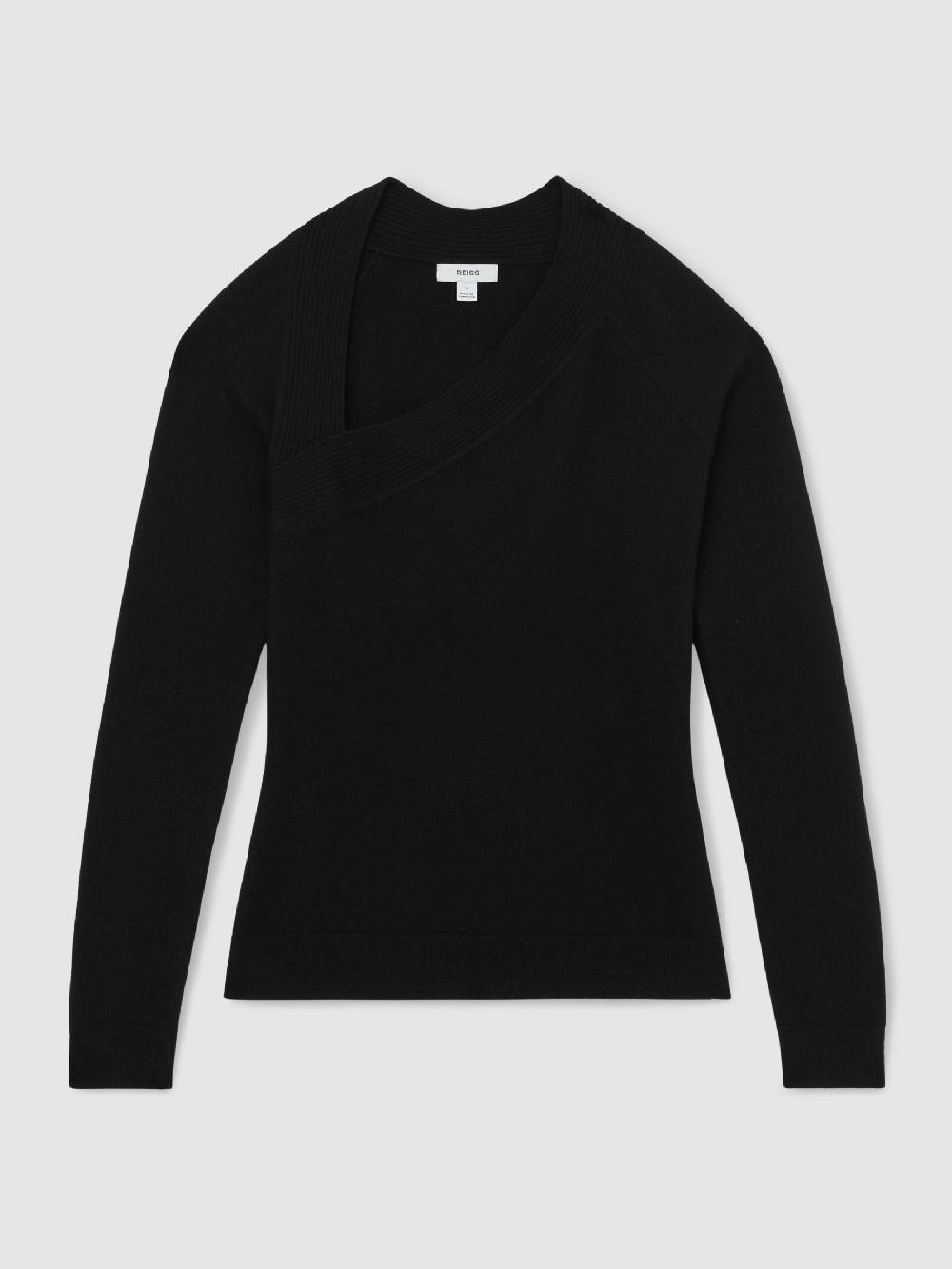 Reiss Wool-Blend Asymmetric Knit Top In Black