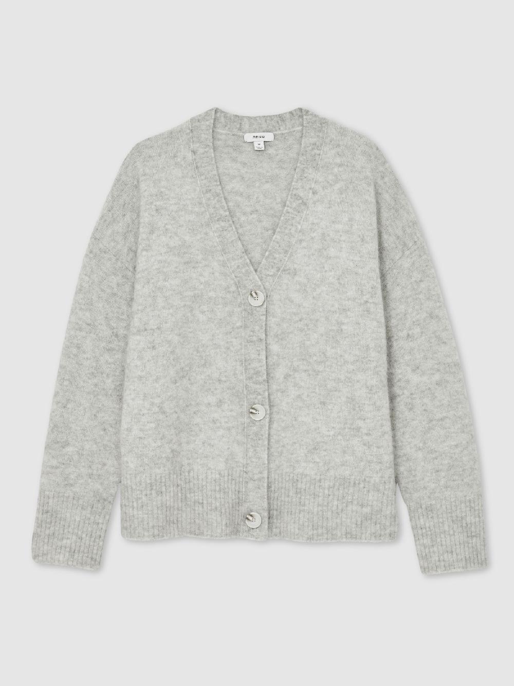 Reiss Wool-Blend Brushed Cardigan In Grey