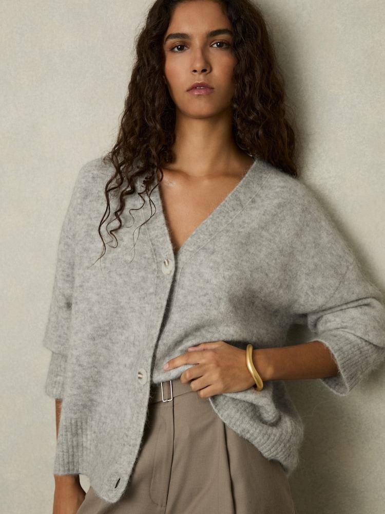 reiss Wool-Blend Brushed Cardigan in Grey