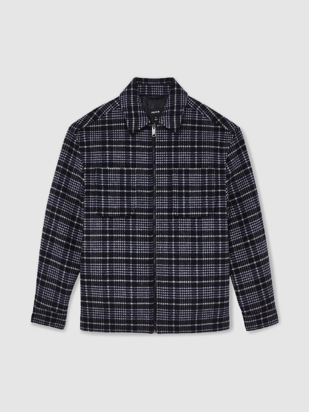 Reiss Wool-Blend Check Padded Overshirt In Blue