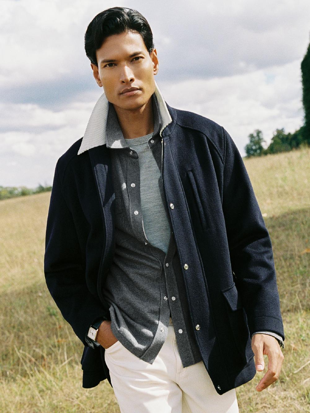 Reiss Wool-Blend Cord-Collar Worker Jacket In Navy