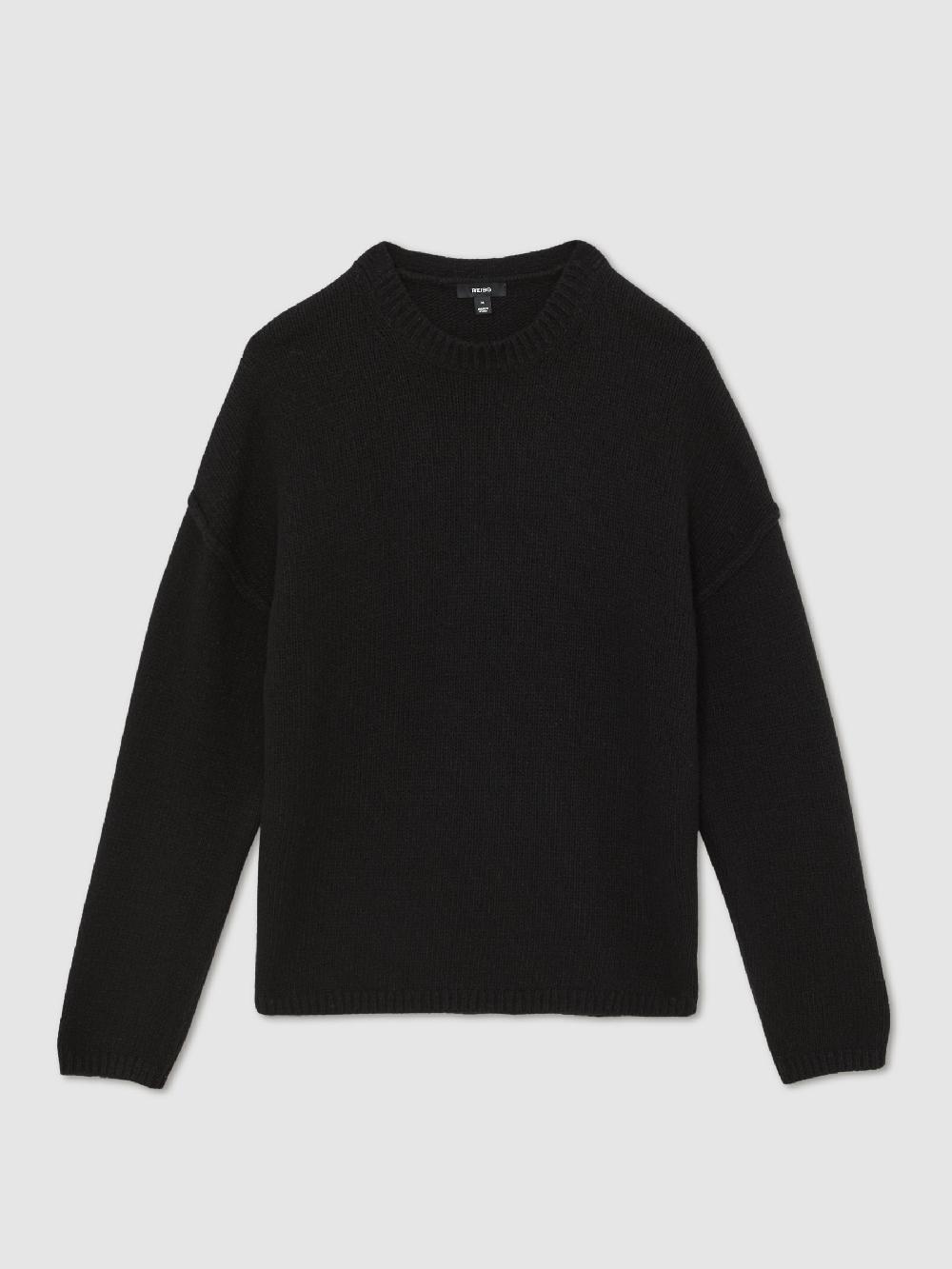 Reiss Wool-Blend Crew-Neck Relaxed Jumper In Black