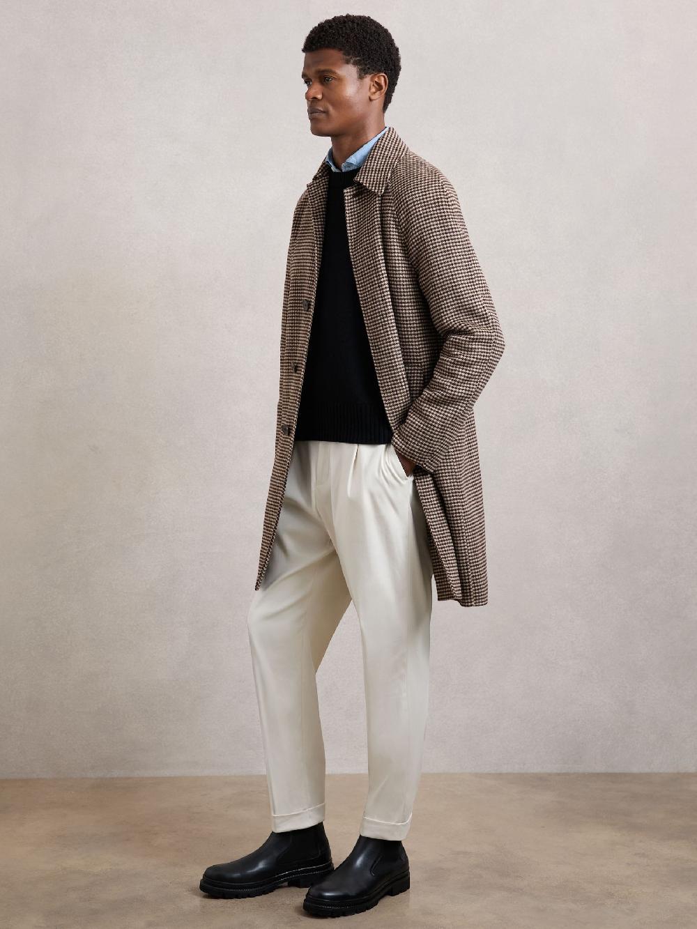 Reiss Wool-Blend Dogtooth-Check Overcoat In Brown