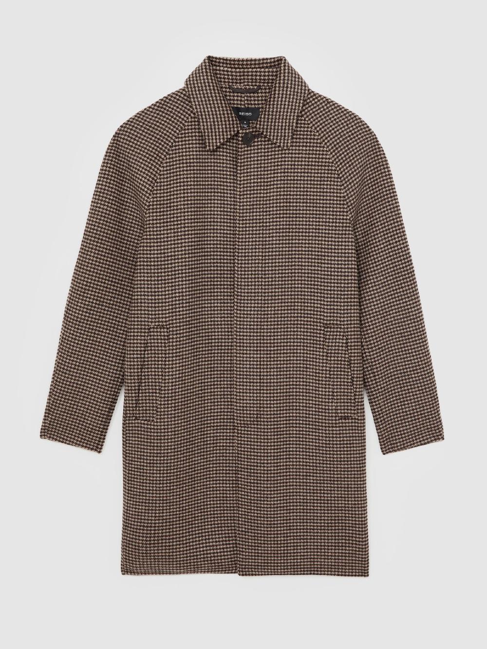 Reiss Wool-Blend Dogtooth-Check Overcoat In Brown