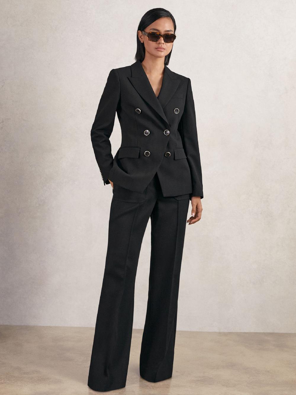 Reiss Wool-Blend Double-Breasted Blazer In Black