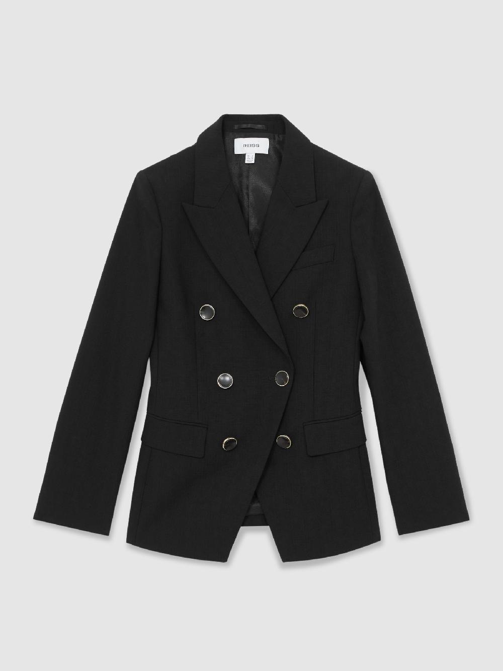 Reiss Wool-Blend Double-Breasted Blazer In Black