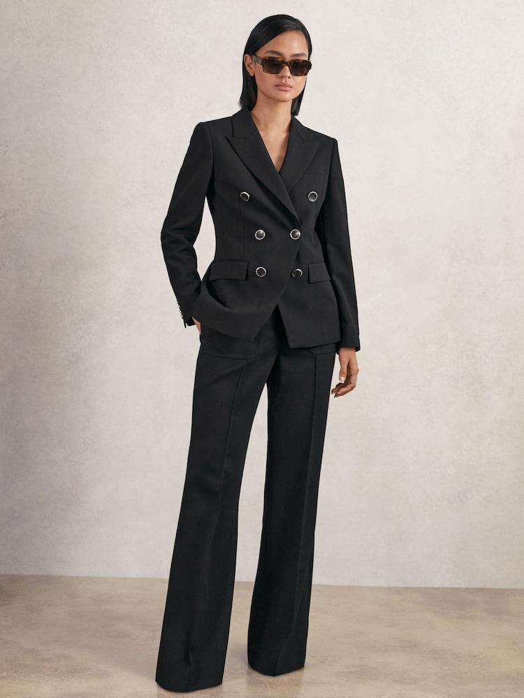 reiss Wool-Blend Double-Breasted Blazer in Black