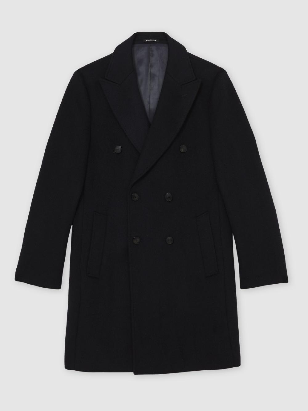 Reiss Wool-Blend Double-Breasted Overcoat In Navy