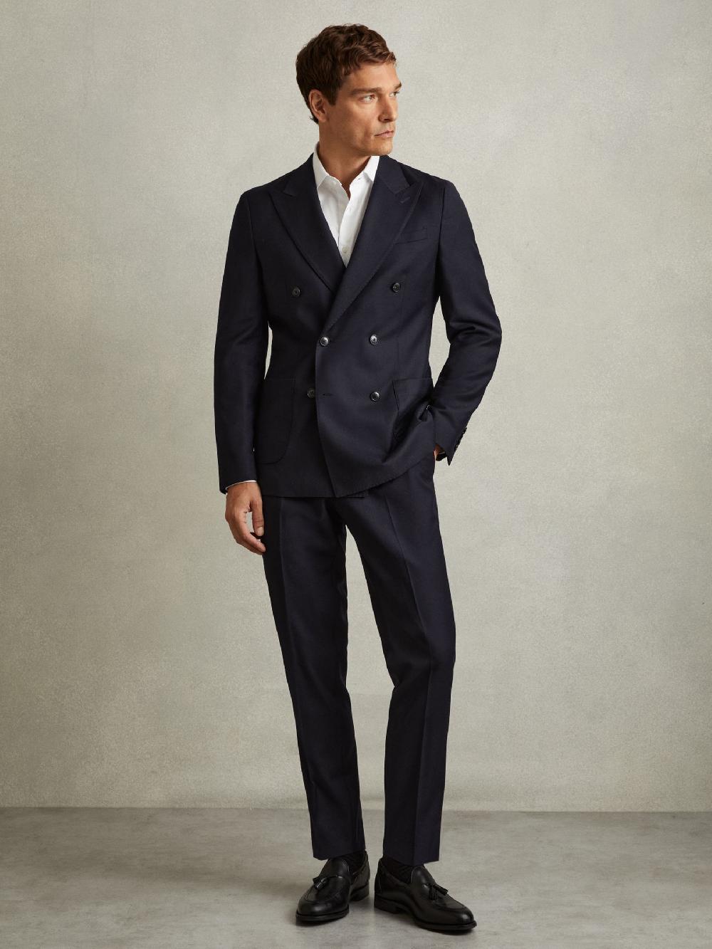 Reiss Wool-Blend Flannel Suit Trousers In Navy