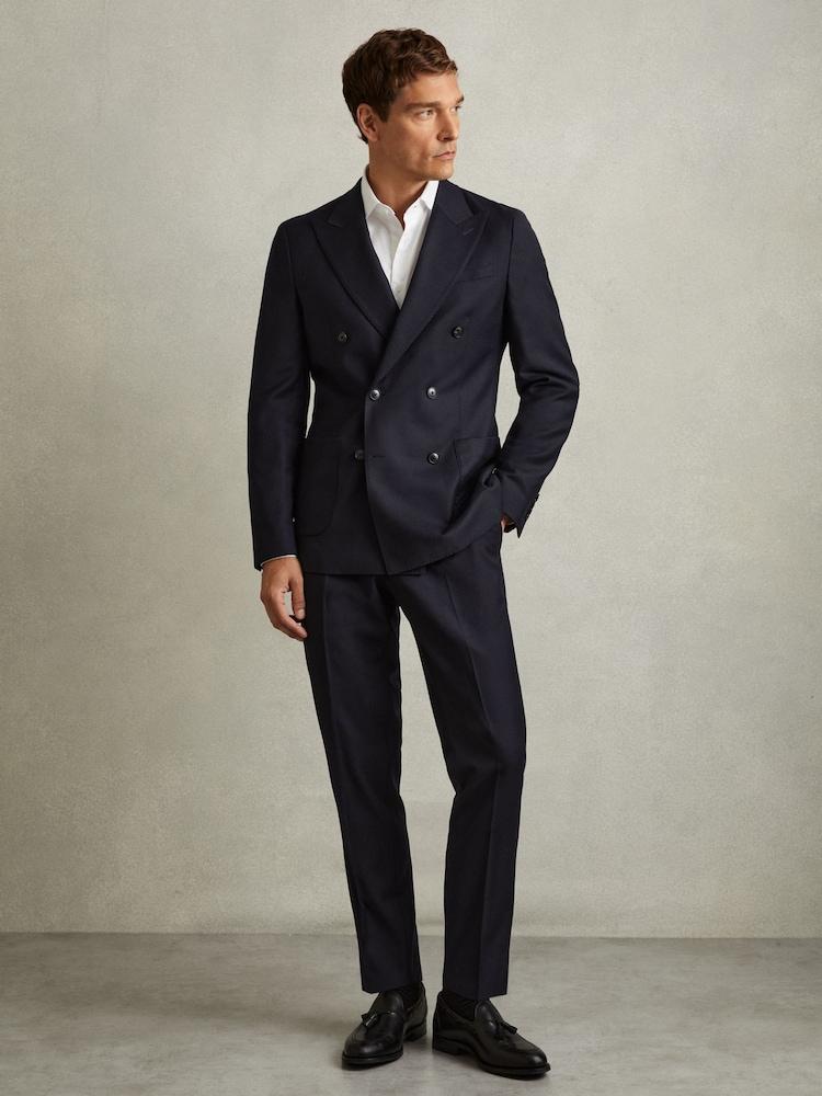 reiss Wool-Blend Flannel Suit Trousers in Navy