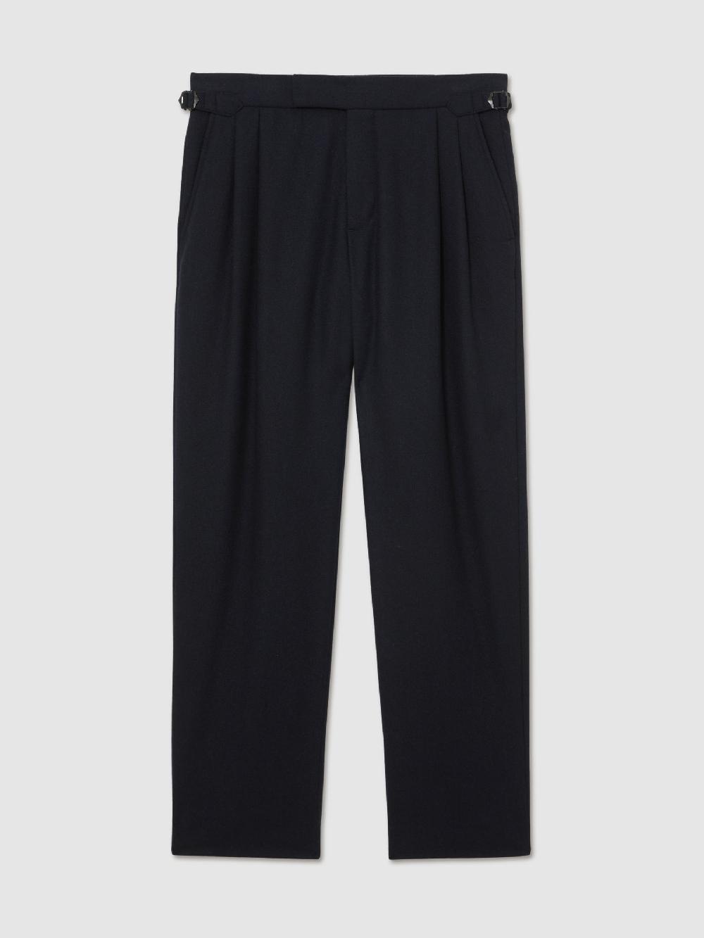 Reiss Wool-Blend Flannel Wide-Leg Trousers In Navy